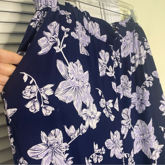 Ellos Size 2X Womens Pull On Palazzo Pants Floral Wide Leg Crop Blue Stretch - Picture 3 of 9
